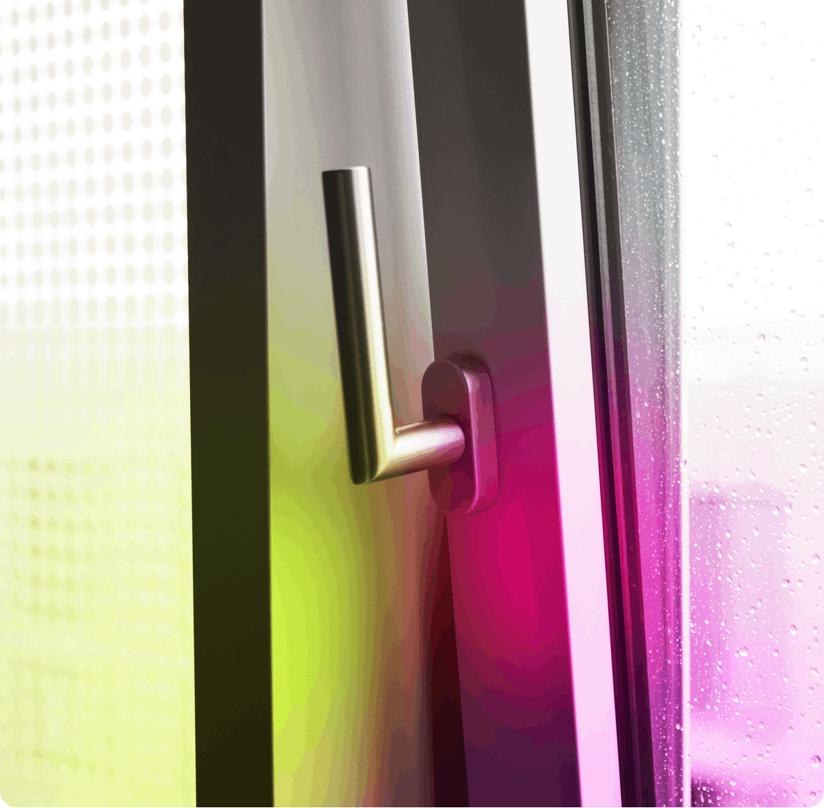 Modern glass door with a simple metal handle